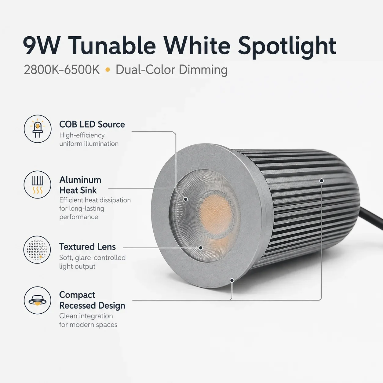 JOYINLED 9W COB LED Spotlight Module, 2800-6500K Dimmable Recessed Light Engine DALI Compatible Smart Home Lighting Professional