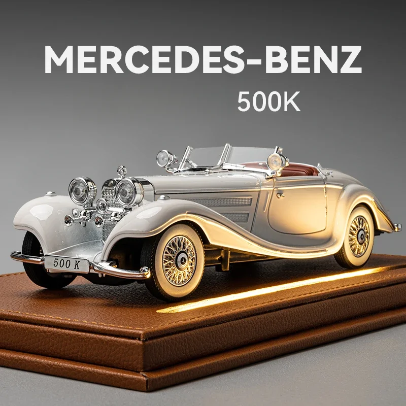 1:24 메르세데스-벤츠 500K 빈티지 자동차 클래식 자동차 합금 모델, 소리와 빛 어린이 장난감 수집품, 생일 선물 크리스마스
