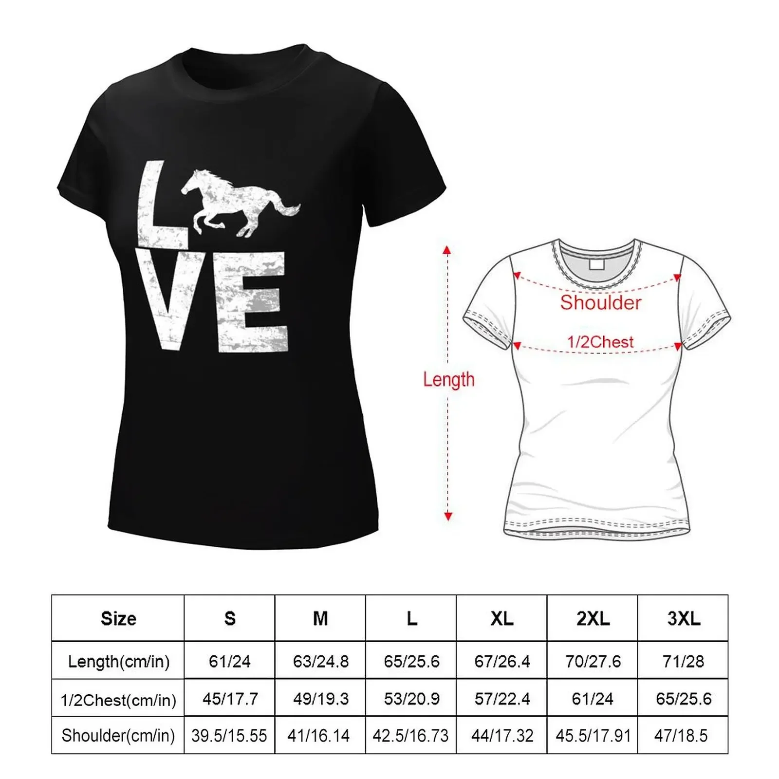 I Love Horses Distressed Effect Vintage Look T-Shirt heavyweights blanks plus sizes sweat Women tops