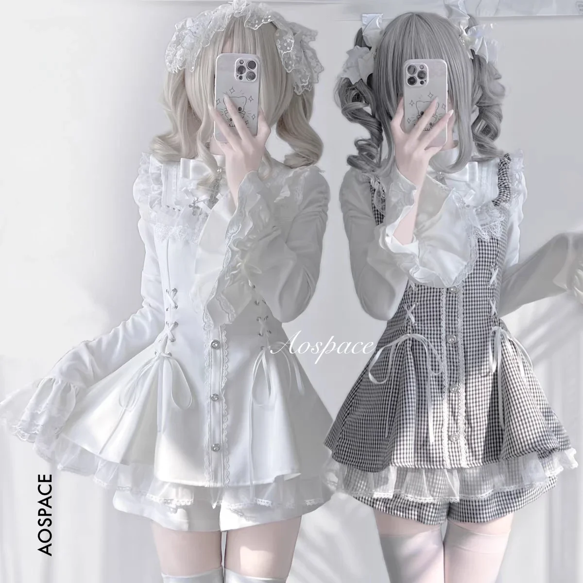 

Japanese Gothic Lolita Dress Set Women Harajuku Y2k Bow Lace Ruffles Collar Mini Dresses Female Elegant Party Cute Mini Dress