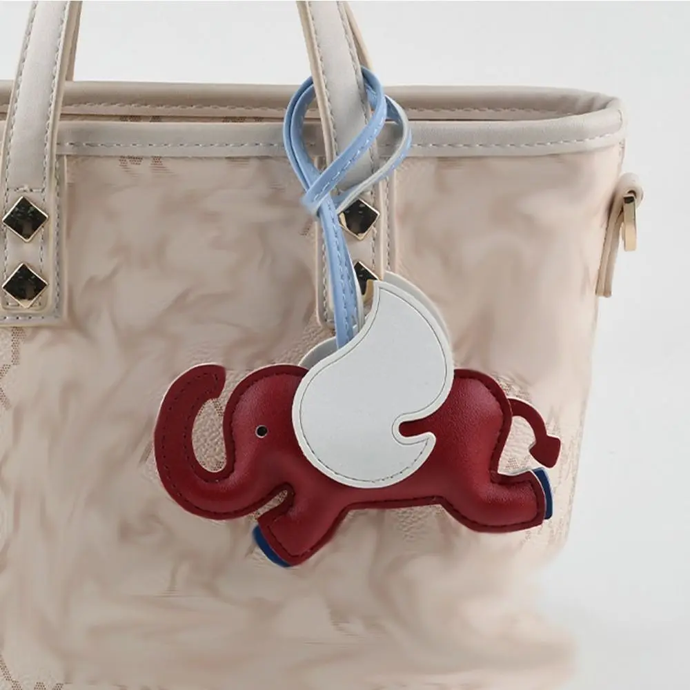 Lovely PU Leather Flying Wings Elephant Keychain Car Keyring Animal PU Leather Hanger Cartoon Fashion Bag Pendant Men