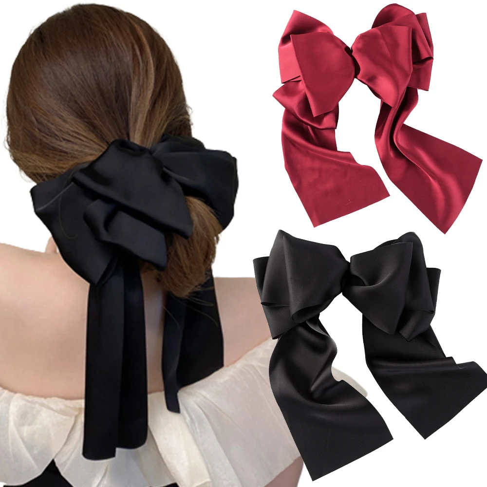 Velvet Big Bow Hair Clip Red Black Party Festival Hair Barrette Hairpins For Women Elegant Ponytail Headwear Accessories