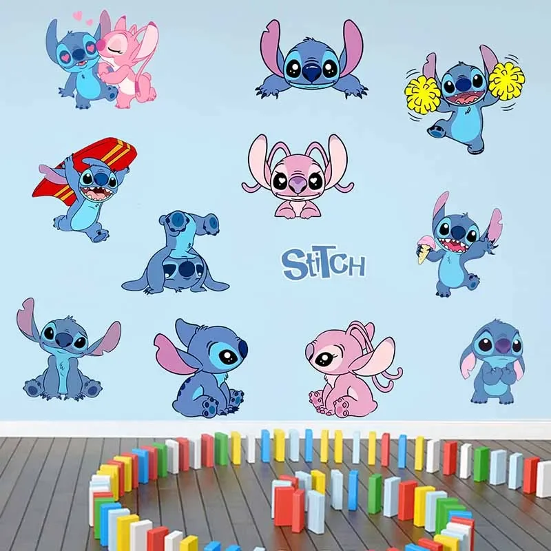 Disney Anime Stitch Wall Stickers Children's Bedroom Wall Stickers Lilo & Stitch PVC Glass Cabinet Stickers Home Decoration Gift