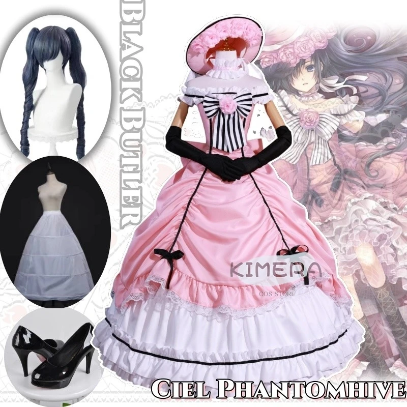 Japanese Anime Black Butler Ciel Phantomhive Cosplay Costume Dress Wig Shoes Cosplay Redbreast Costume Halloween Woman Set