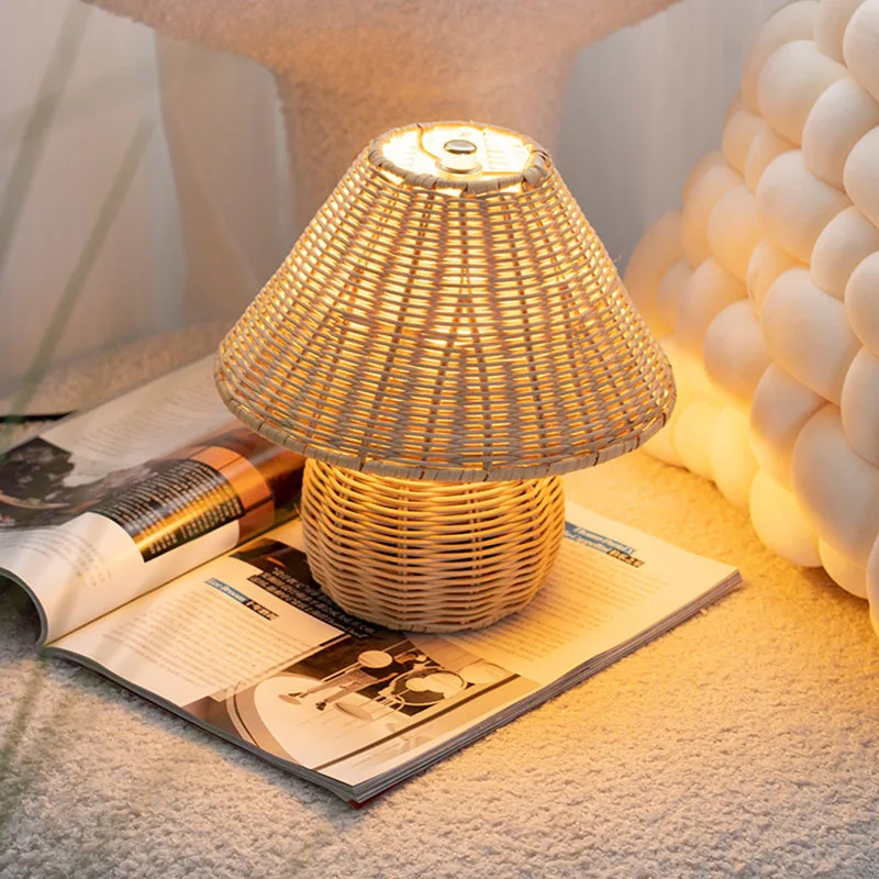 Bamboo Woven Table Lamps USB Plug Retro Desk Lamp Home Living Room Desk Reading Lamp Computer Table Beds Mood Light