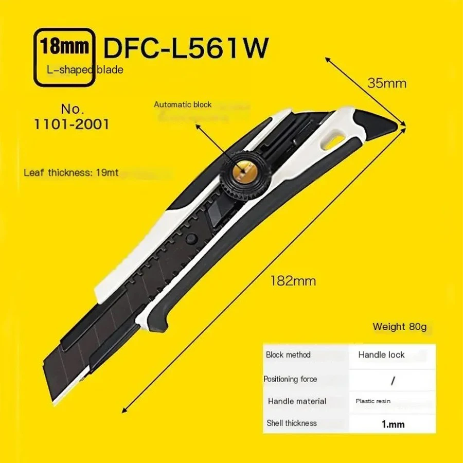 TAJIMA DFC-L561W Multi-purpose Utility Knife Automatic Retractable Knife with 18mm-wide Replaceable L-type Blade Wallpaper Knife