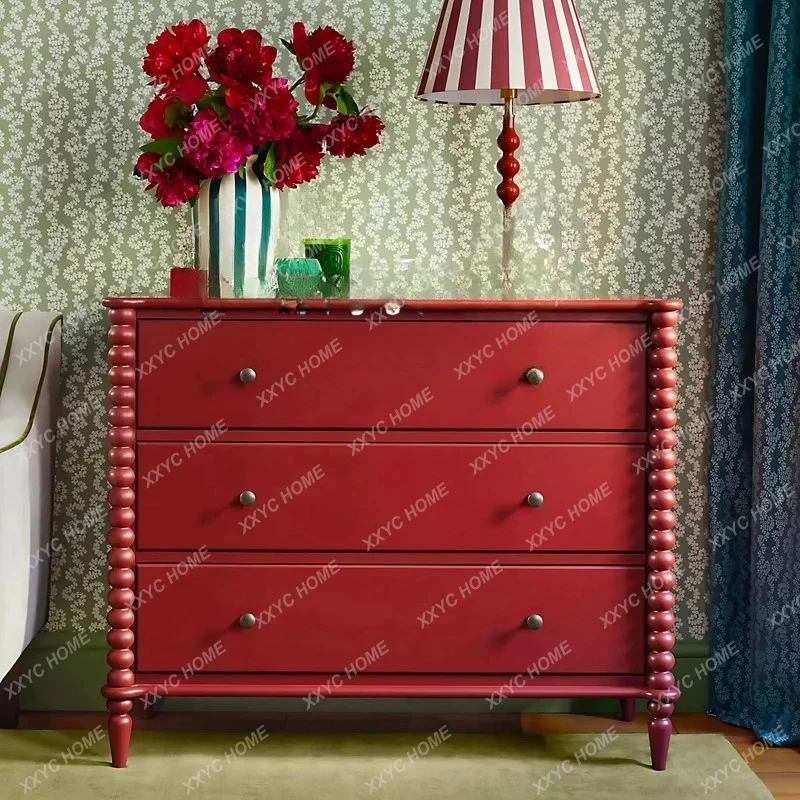 Light luxury solid wood chest cabinet, high-end red entry drawer, porch cabinet, engraved bedroom storage cabinet