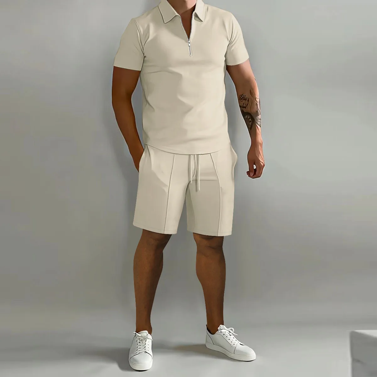

Mens Summer Clothing Set Polo Shirt Casual Loose Short Sleeve Shorts Sports Outfit Gym Beach Wear Comfortable 2 Piece