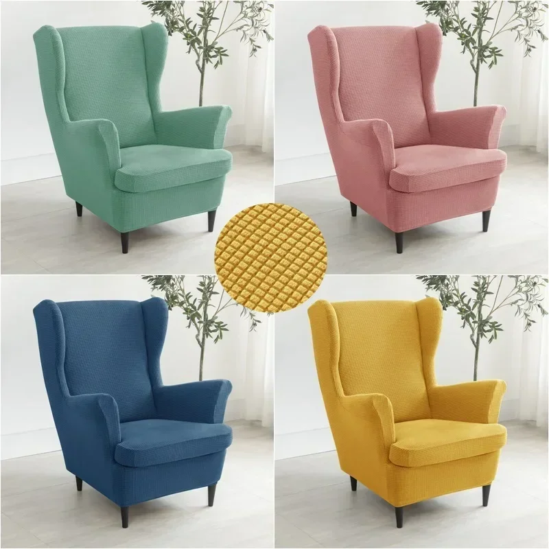 

Polar Fleece Wing Chair Cover Stretch Wingback Sofa Covers Elastic Spandex Armchair Cover with Cushion Cover Protector