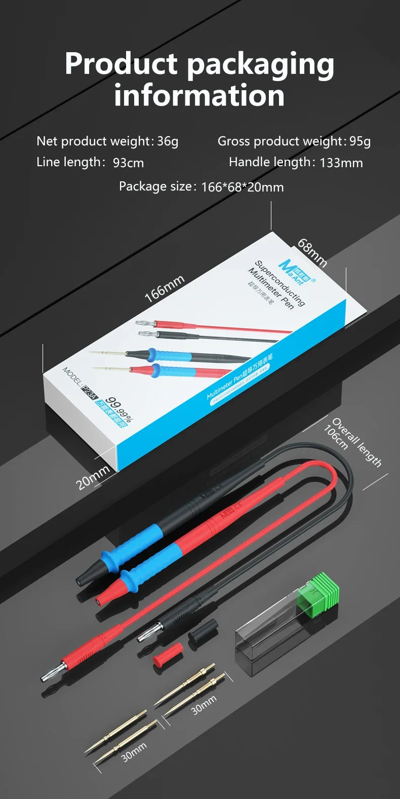 MaAnt P23A 1000 V 23 A Multimeterstift, direkte Einfügungssonde zum Messen von Komponentenstiften, Werkzeug mit 4 austauschbaren Nadeln