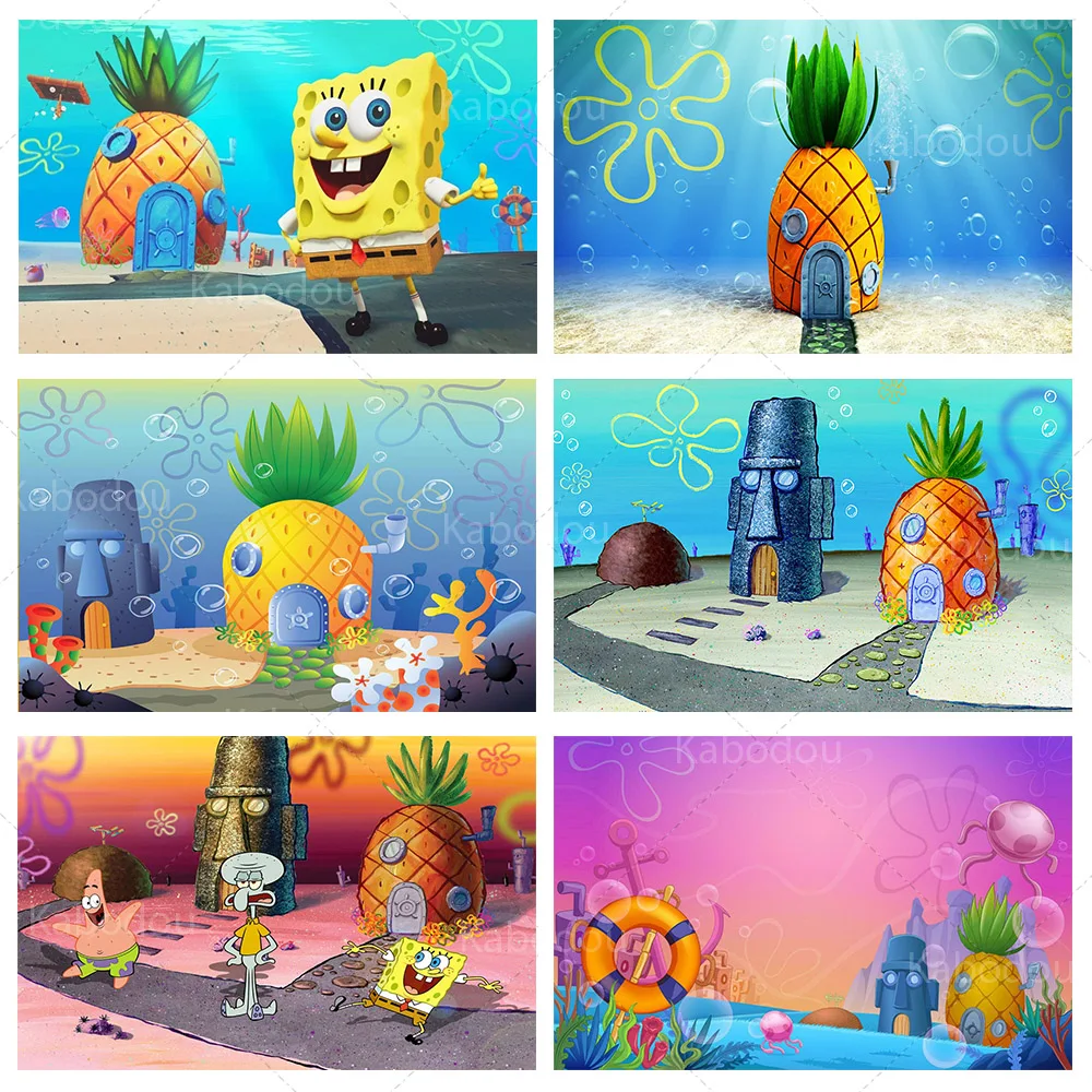 

SpongeBobs House Backdrop Kid Party Birthday Decoration Seabed Photography Background Banner Poster Baby Shower Studio Prop