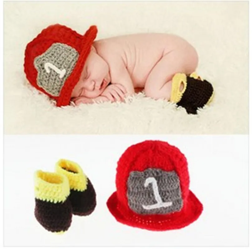 

Special price -Children Pure hand-crocheted hat handmade crochet baby Firefighter hat and boots 2pcs Set,0-3month