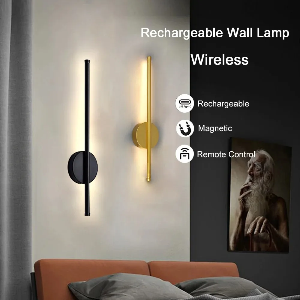 Modern LED Wall Charging Lamp Wireless Installation Remote Control Stepless Dimming  Gold Black Finish 50/80CM Decorative Lighti