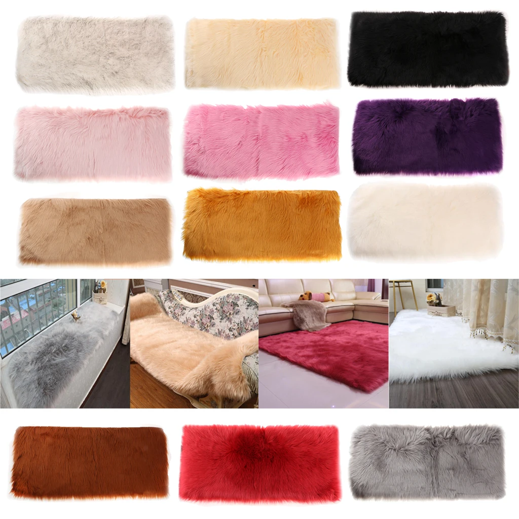 fityle 50cmx100cm Sheepskin Skin Faux Fur Fake Rug Mat Rugs