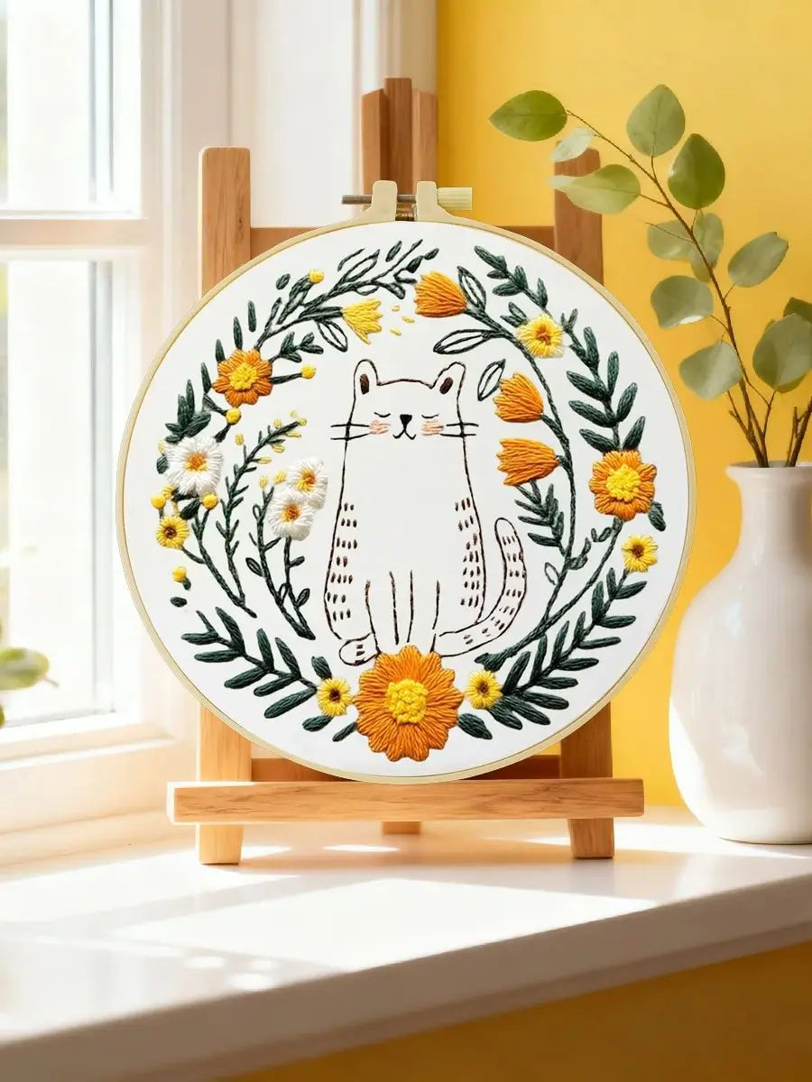 1 Stück 20X20CM/15X15CM 7,87/6,3 Zoll Katzen-Stickerei-Starter-Kit DIY-Kit DIY-Stickerei-Set Handarbeiten Nähkunst Malerei – Detail 6