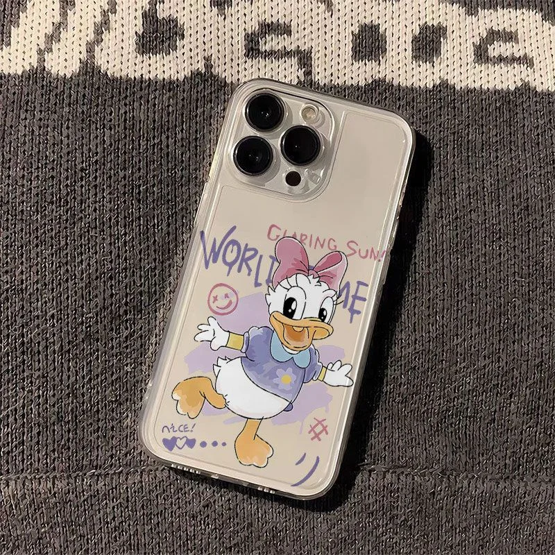Cute Dance Donald Duck Daisy Couple Set Case For iphon 11 12 13 14 15 16 17 Pro Max Plus Air English font Earthquake-proof Cover view 3