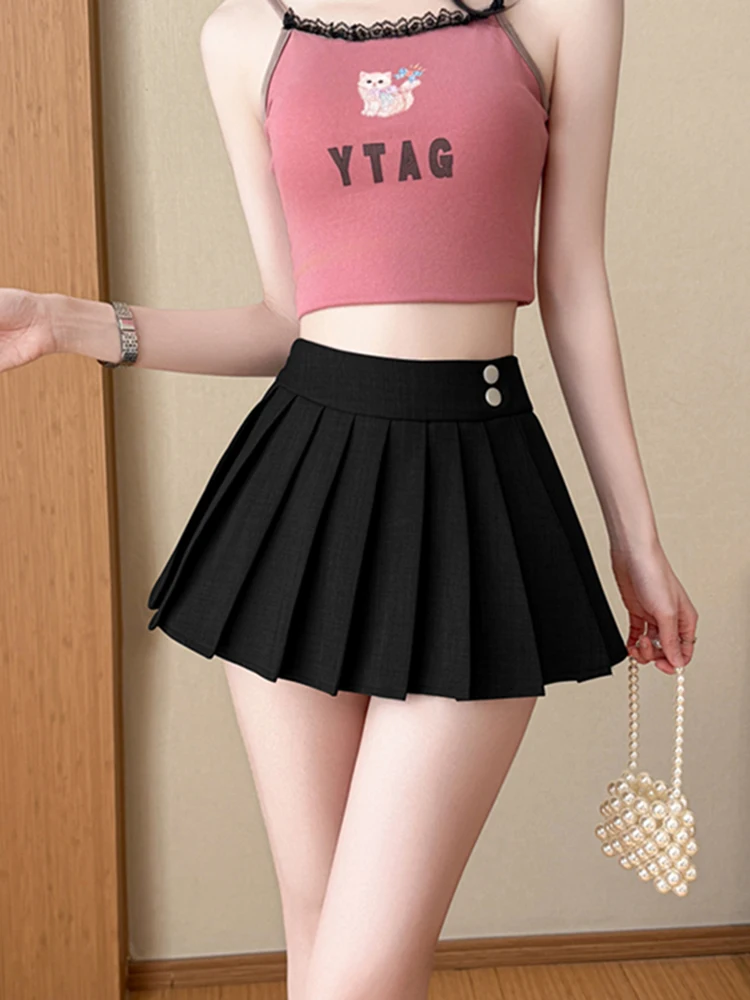 

High Waist A-Line Skirt Women's Spring Faion Anti-Light Cheered Pleated ort Skirts Korean Sle Commute Wear