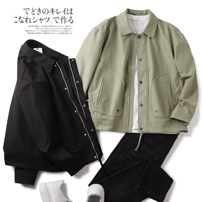 

Повседневная модная мужская куртка с большими 3D-карманами, воротником-стойкой, застежкой-молнией, приталенного кроя, для молодежи, весна-осень