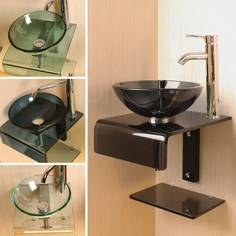 Bathroom Washbasin Tempered Glass Nordic Wall-mounted Bathroom Sink Light Luxury Hotel Office Waterfall Spout