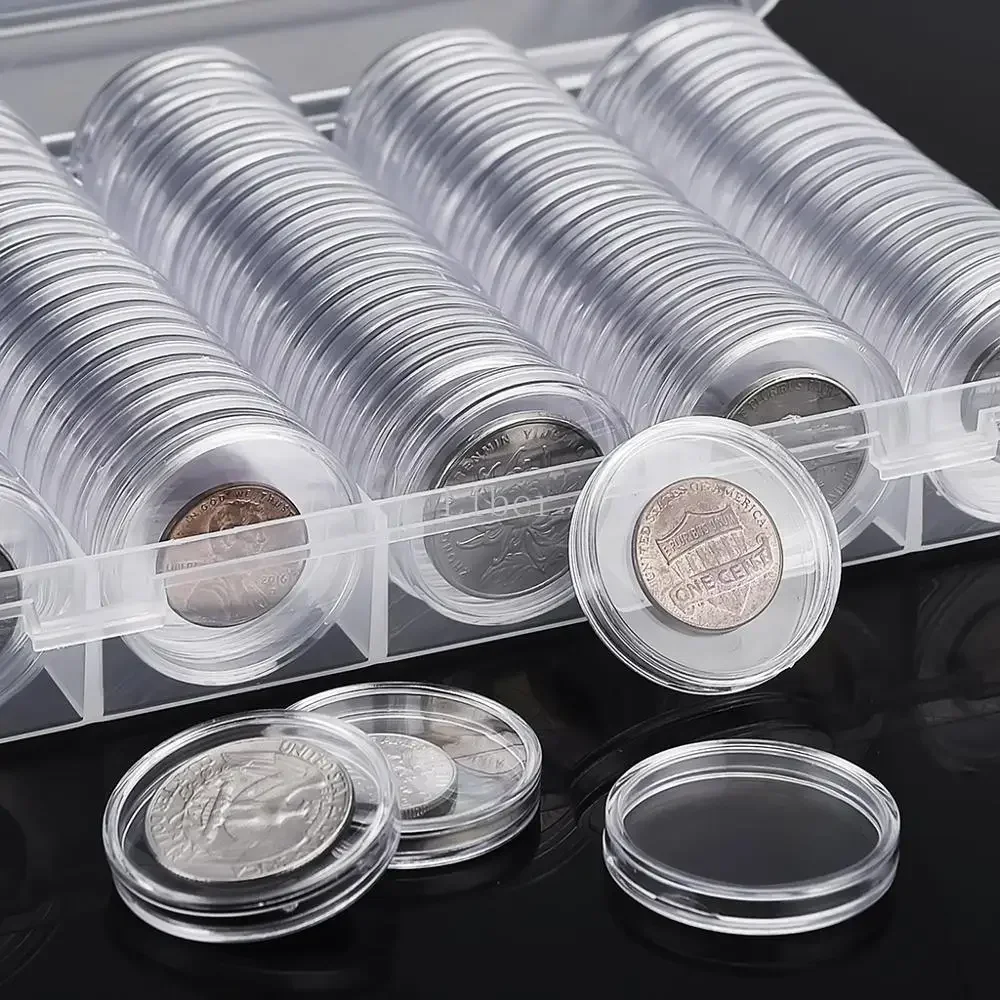 100 pièces clair Coin Capsule Holder Case 27/30mm Transparent Commémoratif Pièce De Collection Boîte De Rangement Collection Fournitures Hucha