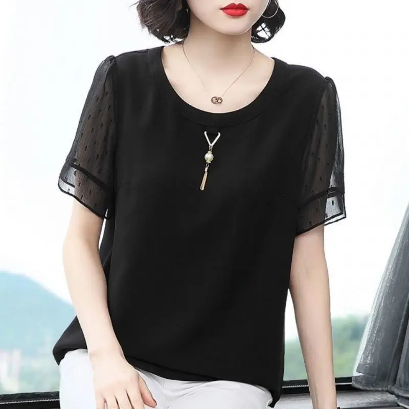 Casual Solid Color All-match Shirt Women\'s Clothing Loose Summer Chic Three-dimensional Decoration Stylish Short Sleeve Blouse