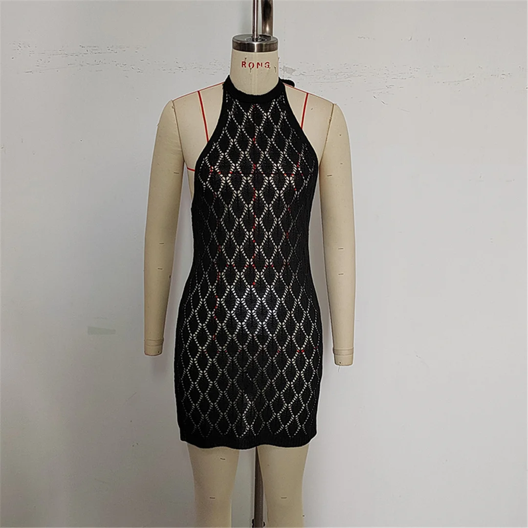 Rückenfreies, ausgeschnittenes, gehäkeltes, gestricktes Tunika-Strandkleid, Strandkleidung, Strandüberwurf, Cover-up, Damen V7220 – Detail 17