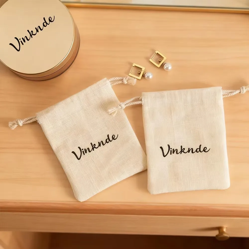 50pcs Personalization Extremely Simple Natural Bamboo Cotton Jewelry Bag Packaging Jewellery Dustproof Sack Gift Storage Pouch