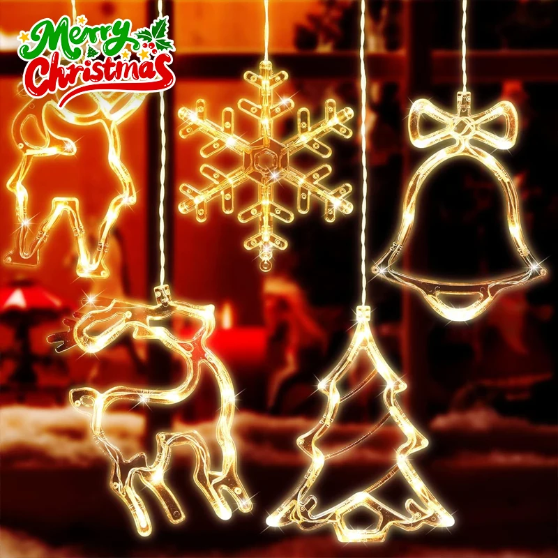 Guirnalda de luces LED festivas con forma de copo de nieve con ventosas para ventana, decoración navideña, guirnalda de luces de hadas del país de las Maravillas de invierno