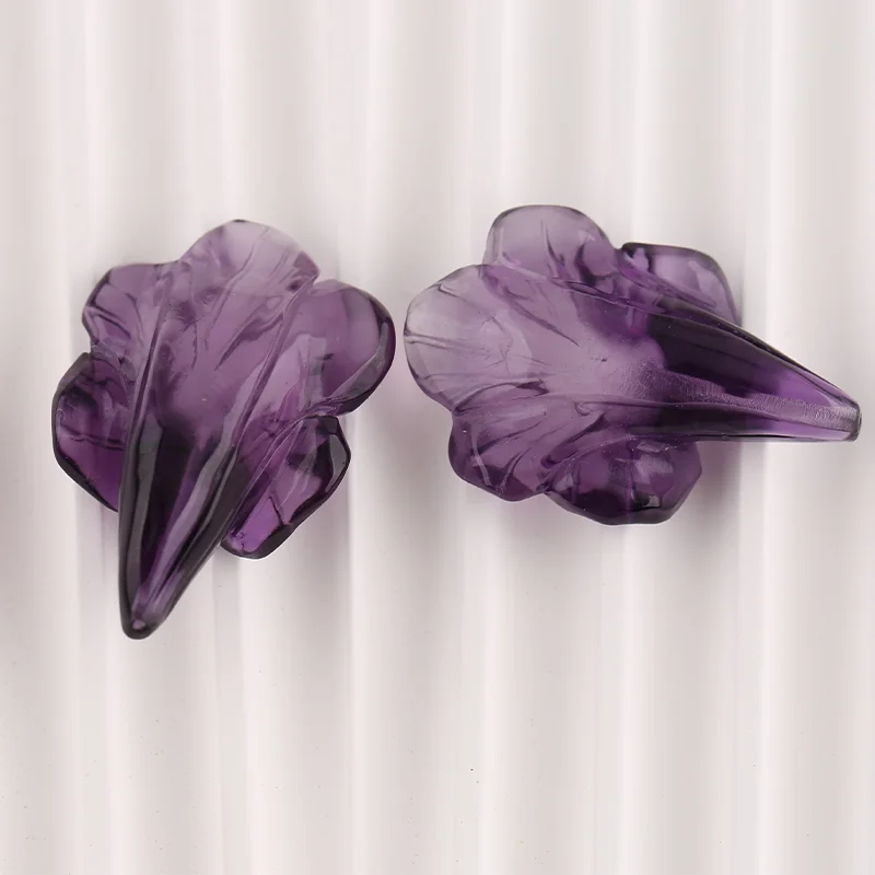 B&F Amethyst Carved Flower Earring Beads Fashion Jewelry Accessories For Women