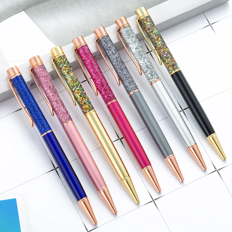 Bunt in das Öl Goldpulver Treibsand-Kugelschreiber, luxuriöser Metallstab, rotierender 1,0-mm-Kugelschreiber für Schule und Büro – Detail 1