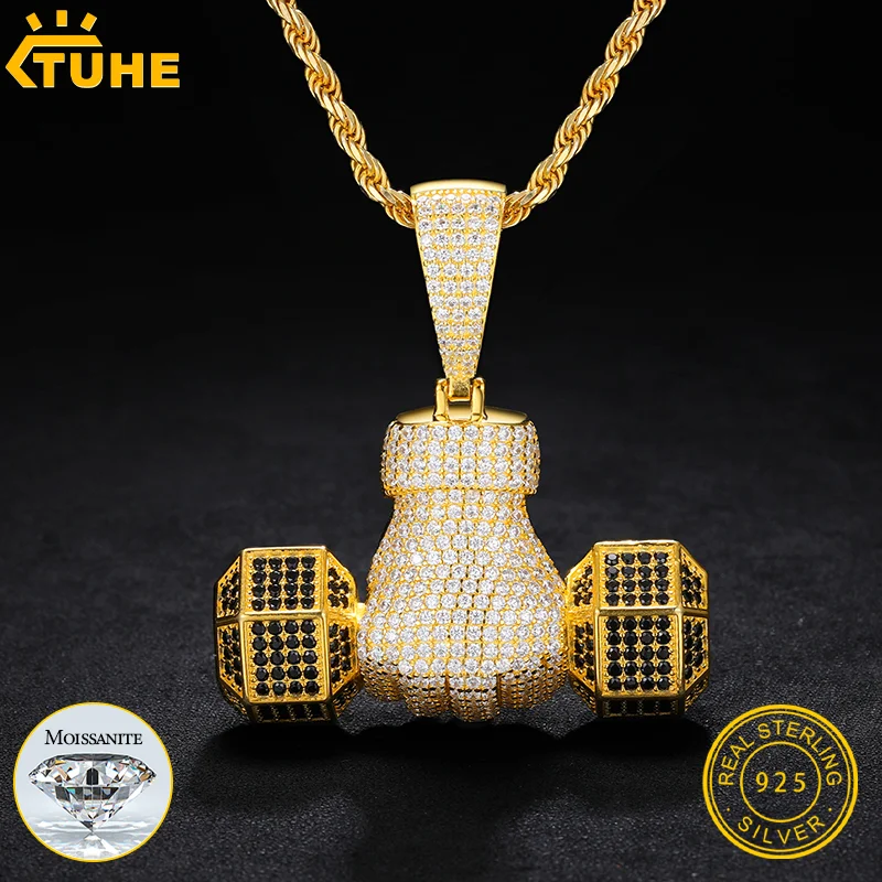 TUHE Unisex 925 Moissanite Hip Hop Jewelry letter Pendant Necklace S925 Silver For Men Hip Hop Jewelry