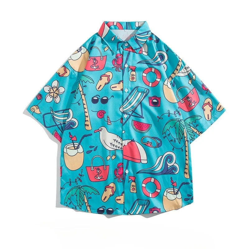 Summer Men's Hawaiian Travel Retro Flower Shirt Casual Loose Fit Handsome Vacation Beach Short Sleeve Floral Shirt Jacket