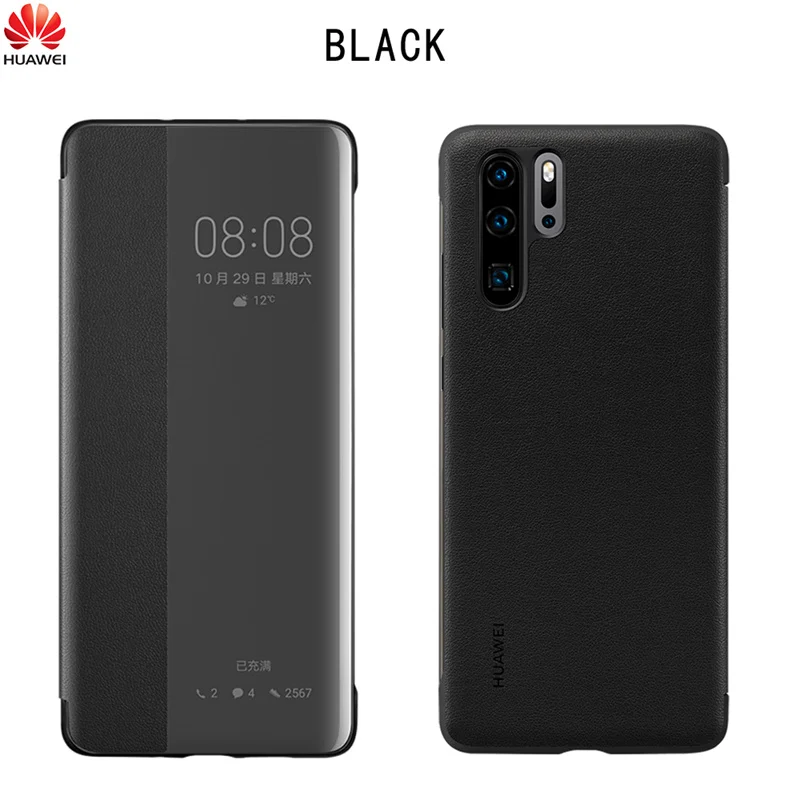 화웨이 P30/P30 Pro 케이스 용 기존 전화 케이스 스마트 뷰 창 가죽 보호 플립 케이스 커버 Funda