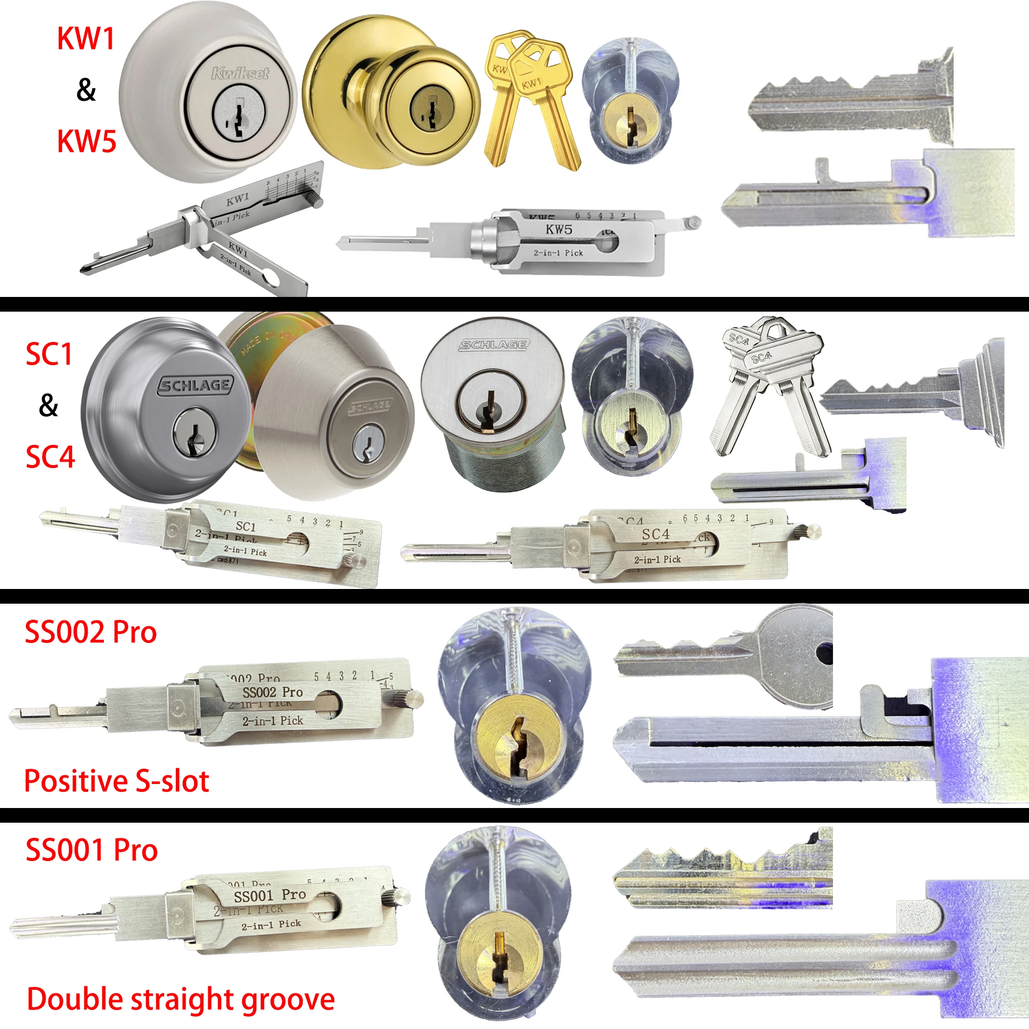 1pc Lishi 2 in 1 Tool SS001 SS002 SS002R Pro KW1 KW5 SC1 SC4 M1/MS2 Tools for Home Door Civil Locks