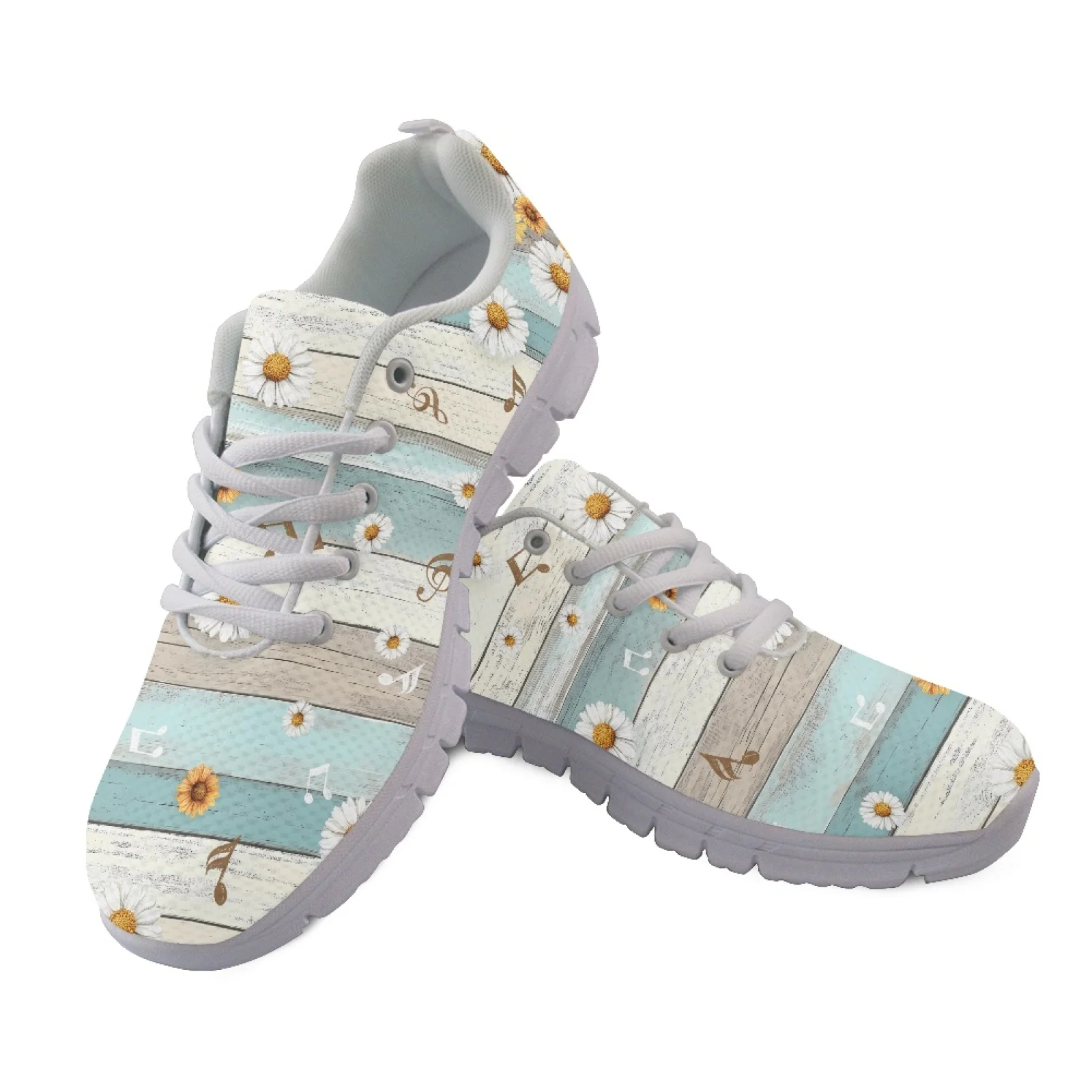 Coloranimal Daisy Music Notes Plank Running Shoes Mesh & EVA Sole Sports Tennis Shoes Soft Running Sneakers for Womens