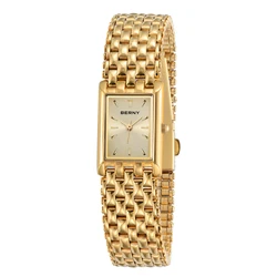 Reloj BERNY de oro para mujer, relojes de pulsera cuadrados de cuarzo para mujer, reloj de oro pequeño de acero inoxidable para mujer, reloj de moda informal de lujo