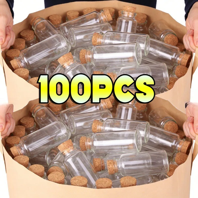 5/100pcs Glass Bottles Mini Vials with Cork Stoppers for DIY Decoration and Wedding Party Favors
