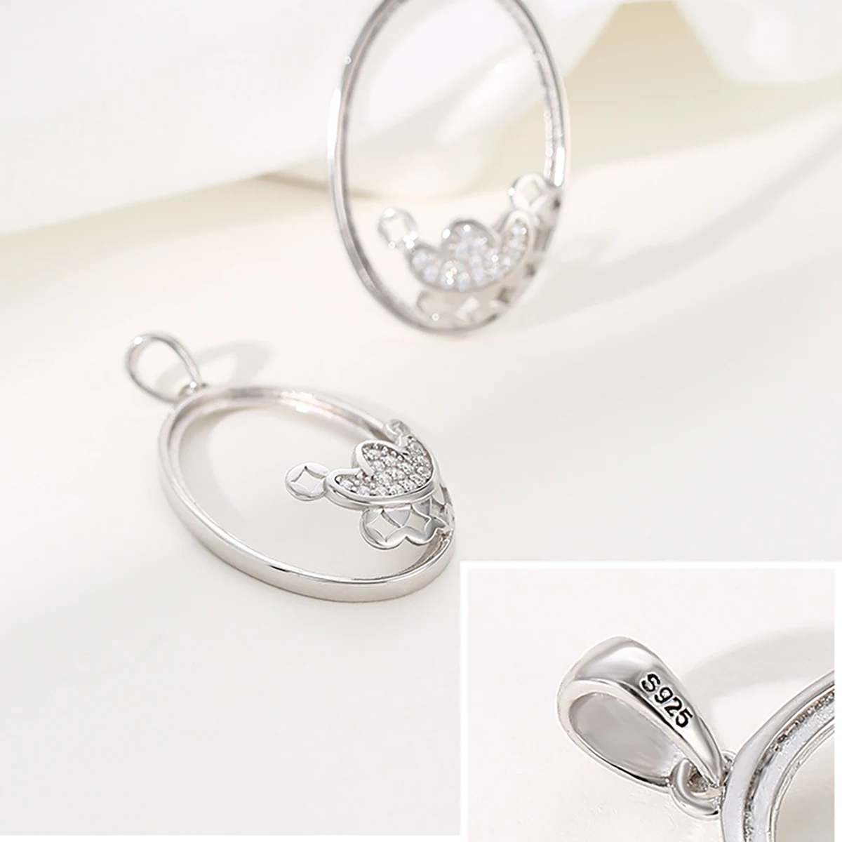 925 Sterling Silver Pendant Base Blank fit 12X16/13X18/15X20/15X25/16X26mm Oval Cabochon Base Pendant Setting DIY Jewelry Making