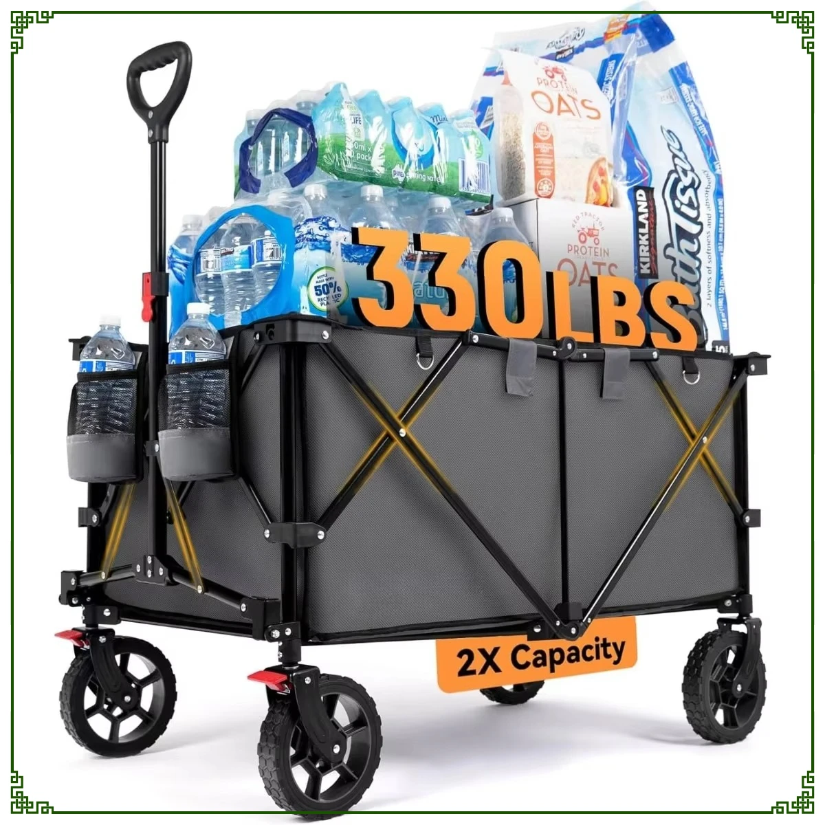 

330LBS Folding Utility Wagon, All-Terrain Beach Cart with Large Wheels for Outdoor Garden & Camping Trips.
