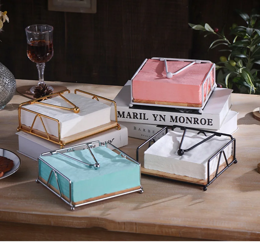 Creative Wooden Holder Paper Towel Holder Restaurant Hotel Napkin Holder Buffet Square Hand Wipe Paper Towel Holder Accessories