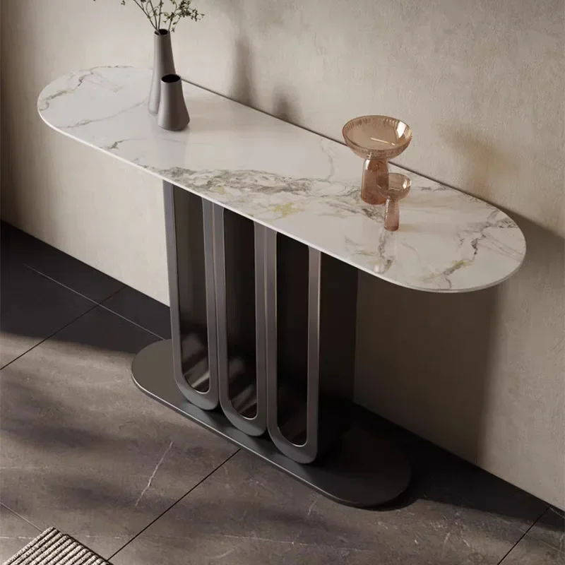 Corridor, aisle, entrance, entrance platform, facing the door against the wall Designer entrance table, rock slab