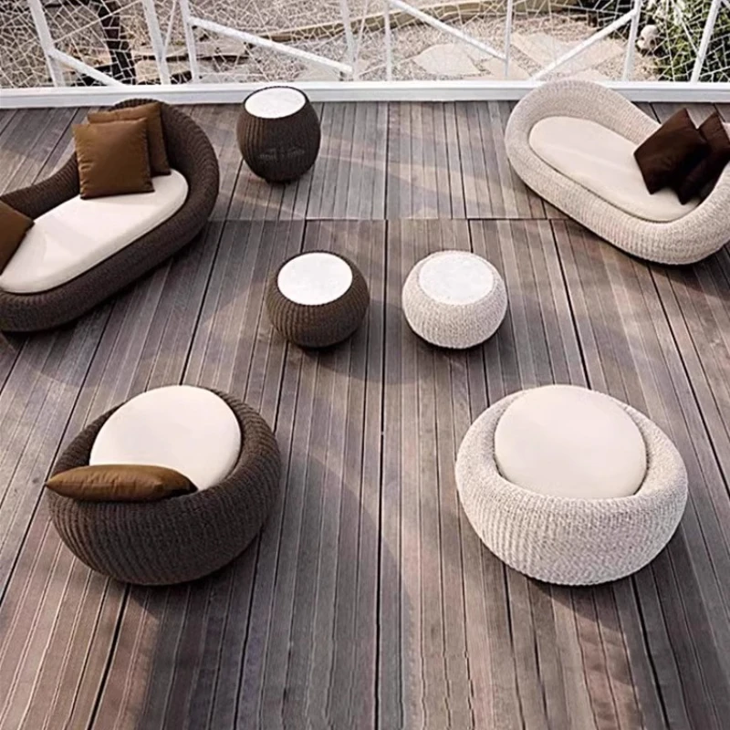 

Outdoor rattan sofa balcony patio open-air round lounge chair patio garden creative three-piece combination furniture