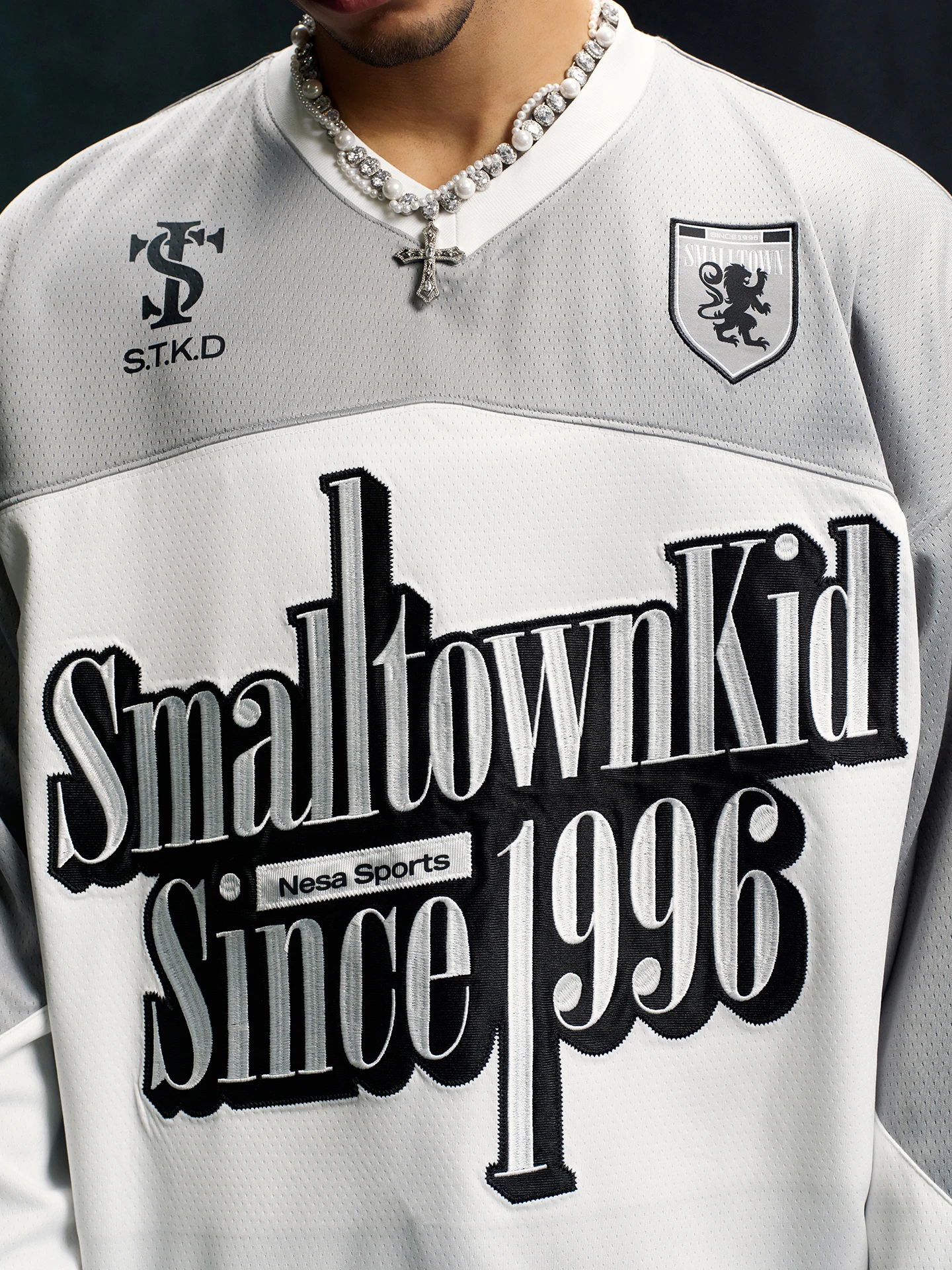 STK SmallTownKid  Risk All for Ice Hockey Jersey American Retro Long Sleeve T-Shirt Skin-friendly Breathable V-neck