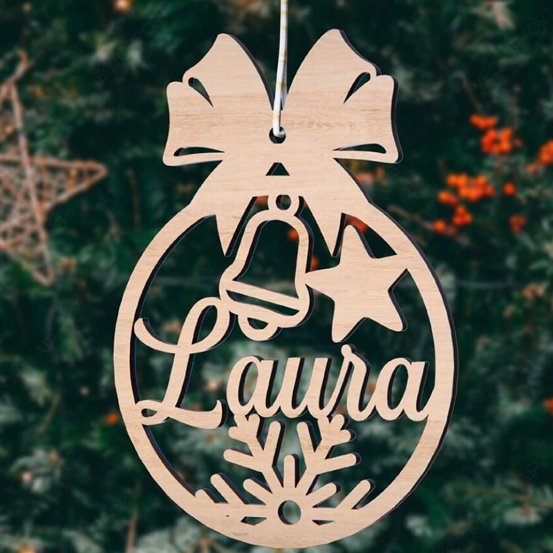 Personalized Christmas Balls Tree Decorations with Name,Wooden Pendants Hanging Bauble,Custom Snowflakes Ornament Ball,Gift Tags