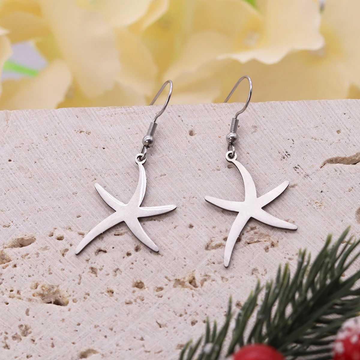 Kinitial Starfish Pendant Drop Earrings For Women Girls Gold Color Stainless Steel Long Dangle Earrings Bohemian Jewelry Gift