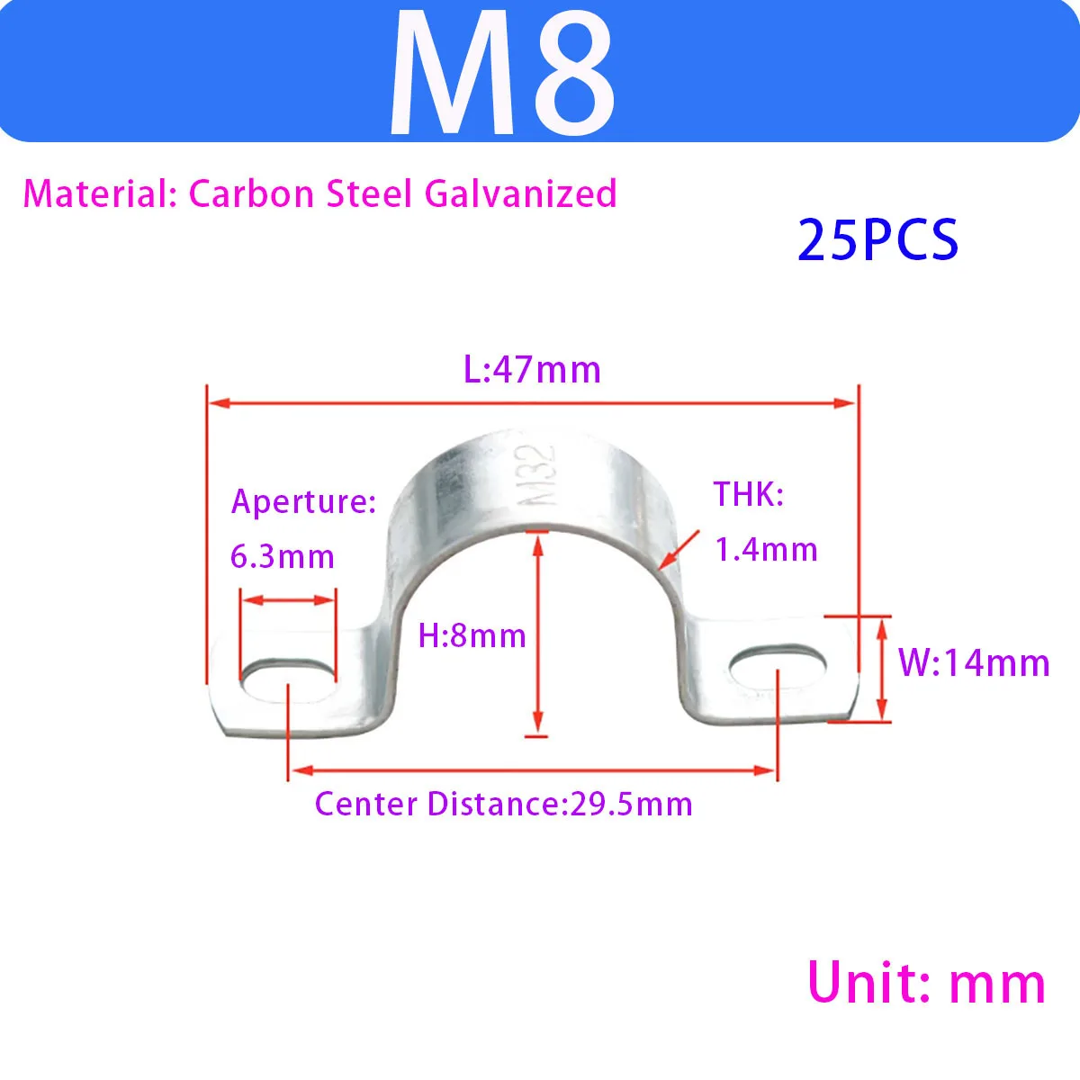 Galvanized Thickened Saddle Clamp U Type Pipe Clip Round Tube Fixing Clamp Hoop Water Oil Pipe Wire Cable Fastening Bracket