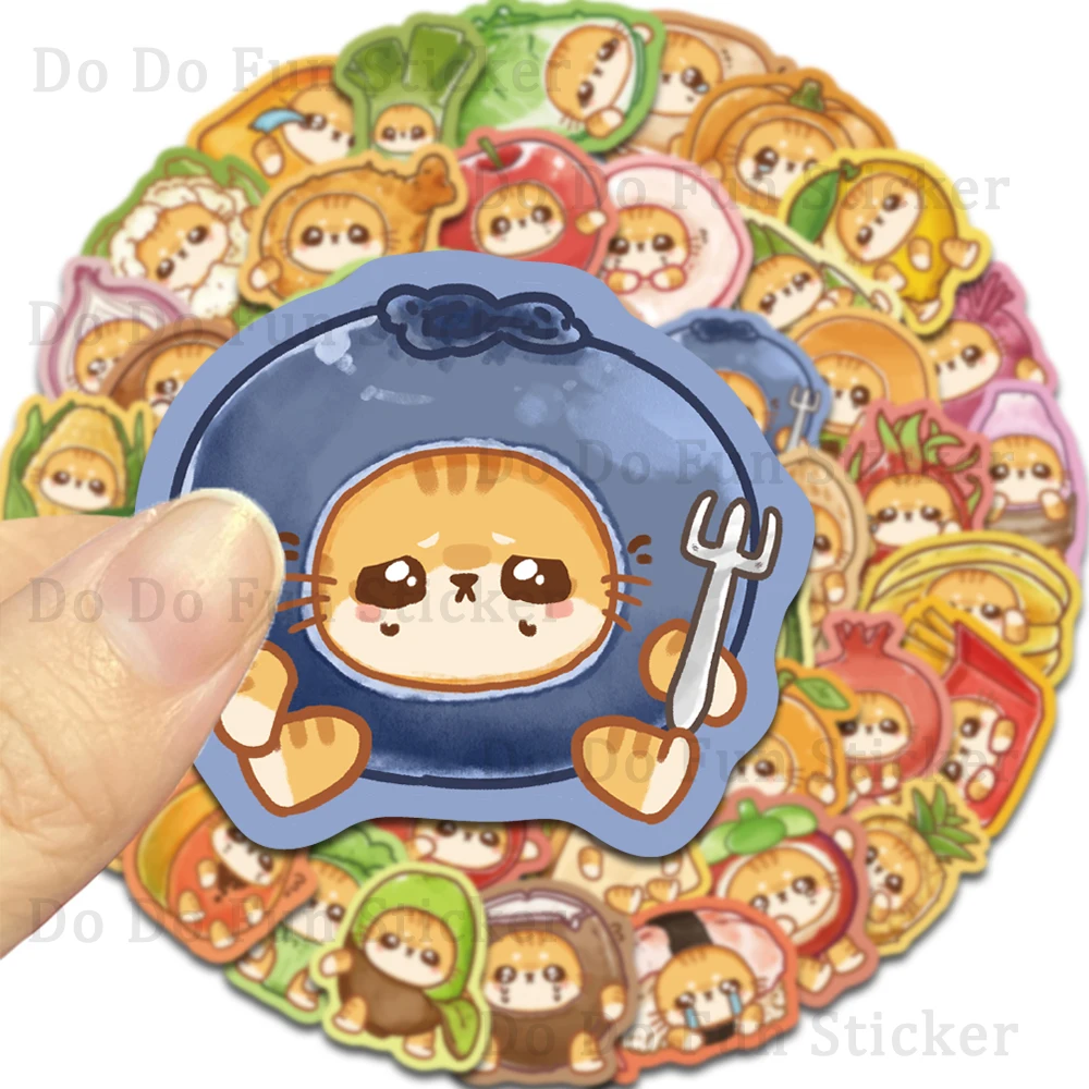 50PCS Cute Cartoon Food Cat Graffiti Stickers Fruit and Vegetable Burger French Fries Sandwich Fun DIY Decoration Guitar Laptop