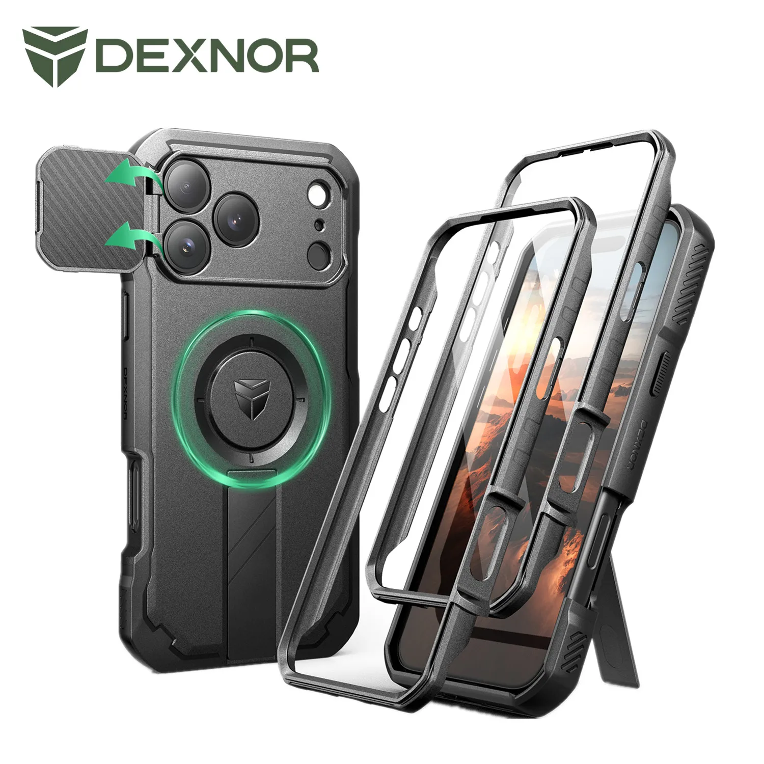 

Чехол для iPhone серии 17, чехол для камеры и регулируемой подставкой, совместимый с противоударным магнитным защитным чехлом MagSafe