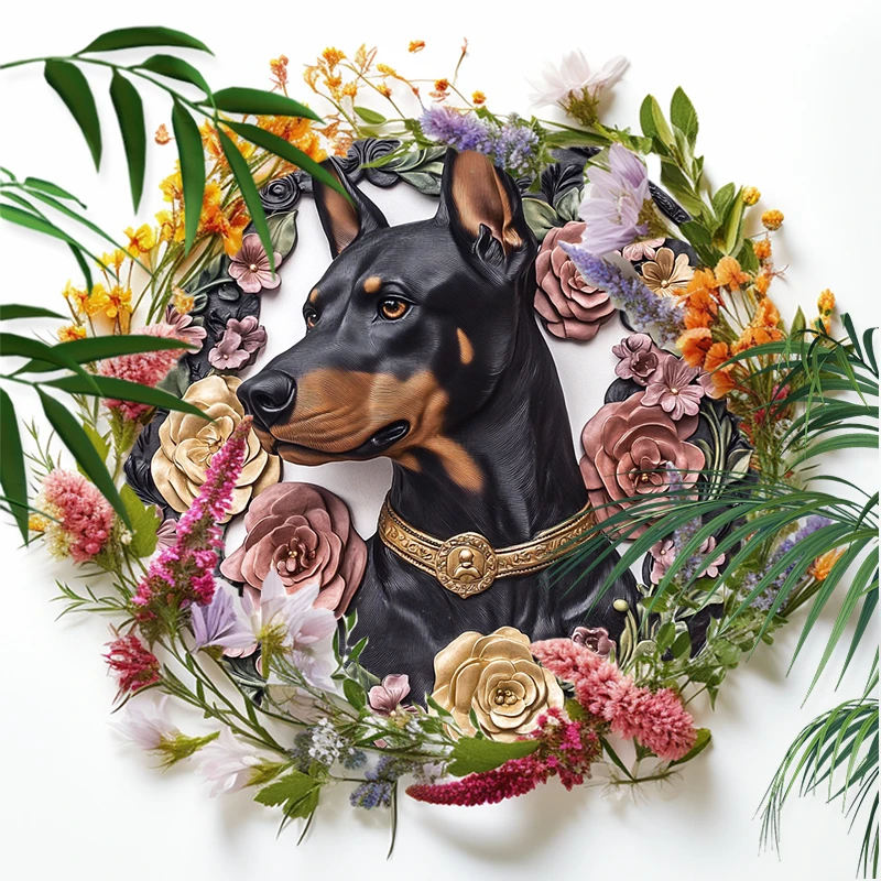 Custom Doberman Pinscher Pet Ornaments - Unique Circular Aluminum Decorative Paintings, Personalized Pet Souvenir Tombstones