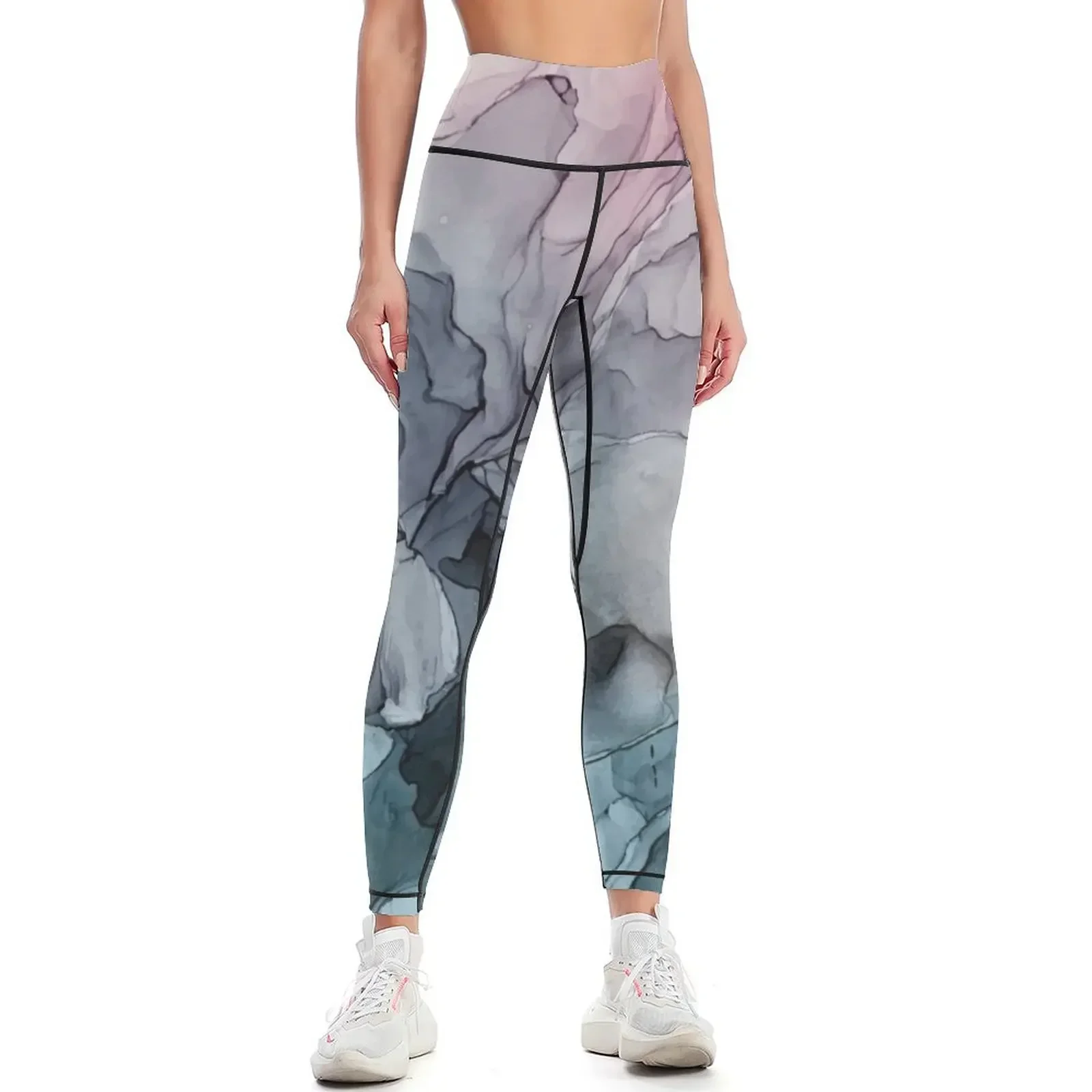

Blush and Payne's Grey Flowing Abstract Painting Leggings Sports pants for sport set Training pants Women sports Womens Leggings
